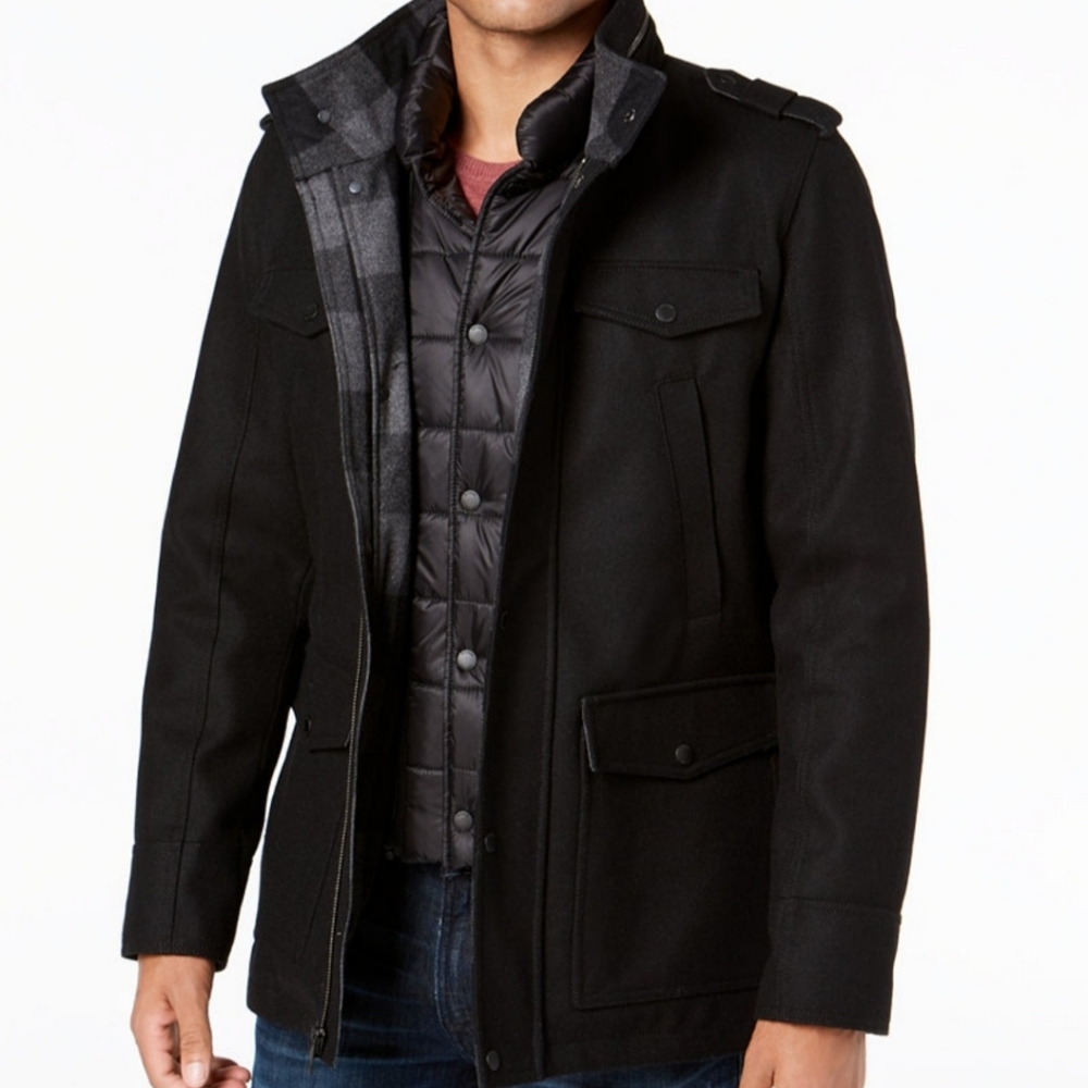 Guess Military Inspired Coat with Plaid Detail XXL